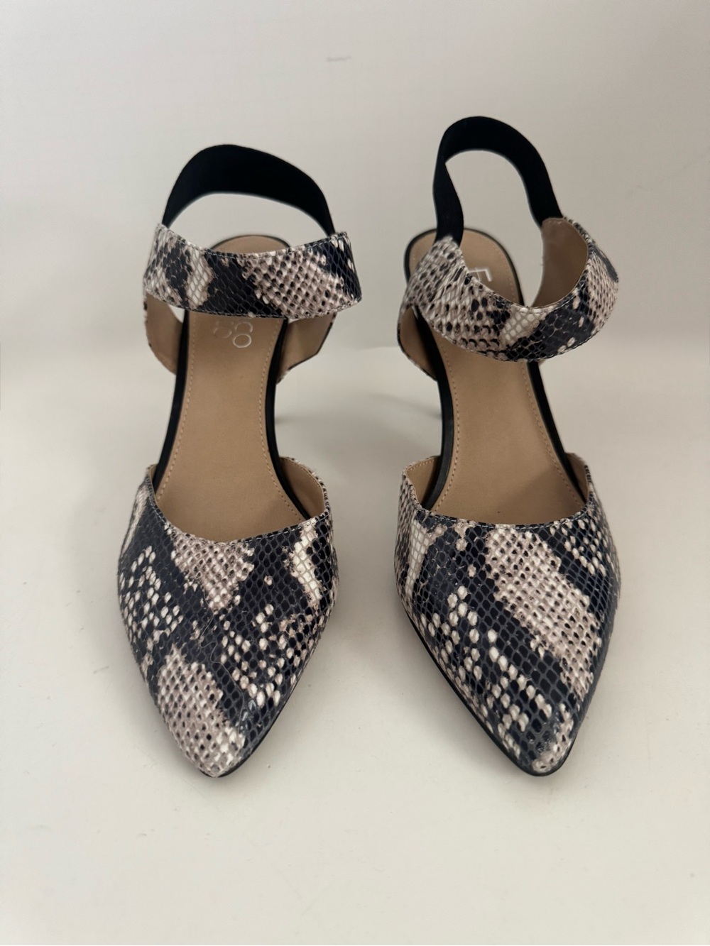 Franco Sarto Snake-Print Slingback Pumps in Black and Cream